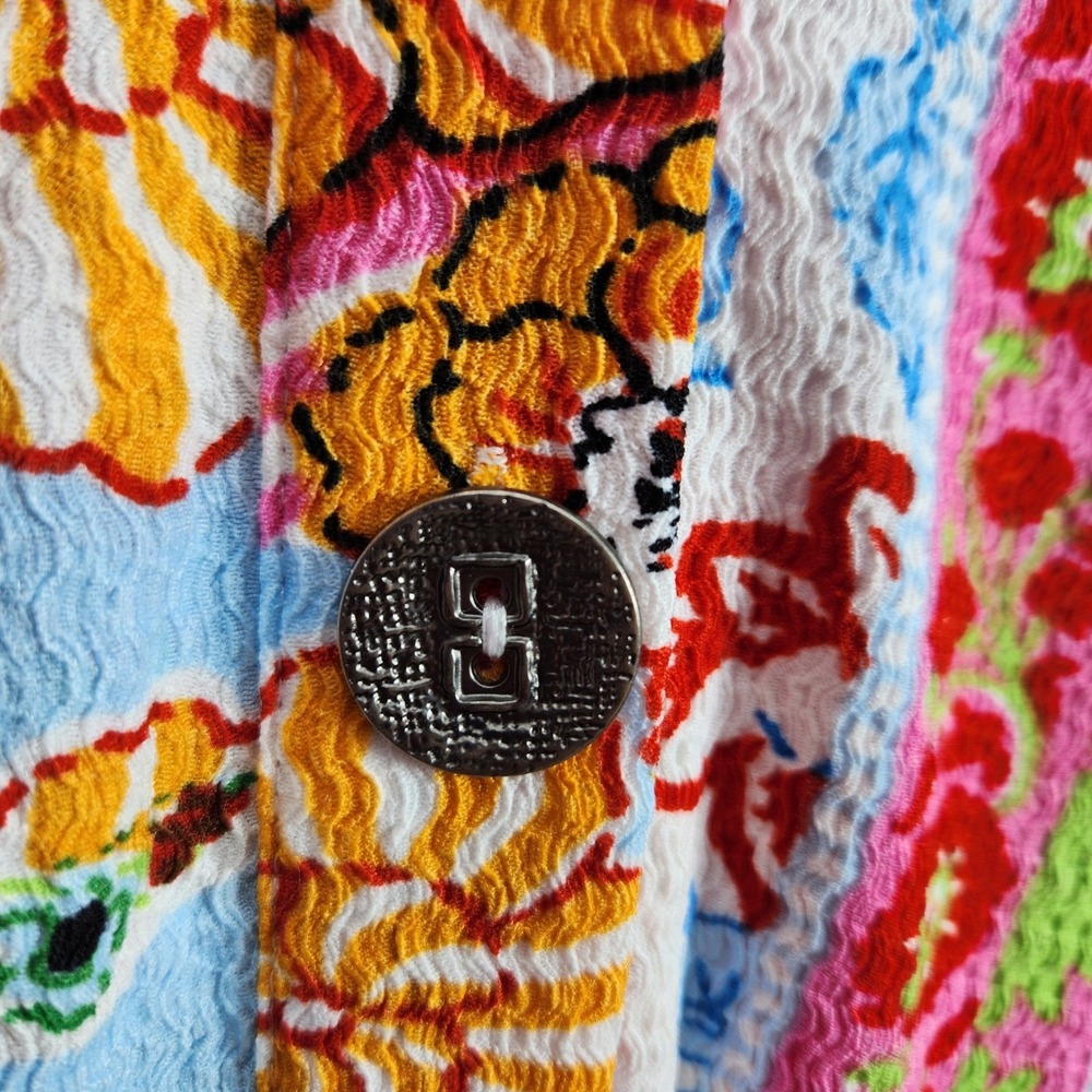 Calessa Womens 1X Floral Patchwork Button Up Mock Neck Shirt Fuchsia‎ Colorful - Picture 6 of 8